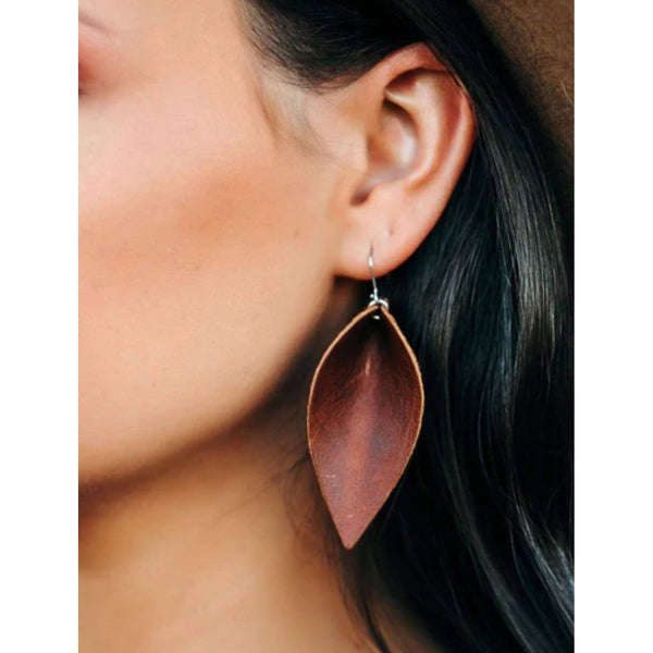 AGED BRANDY LEATHER EARRINGS-Body and Sol