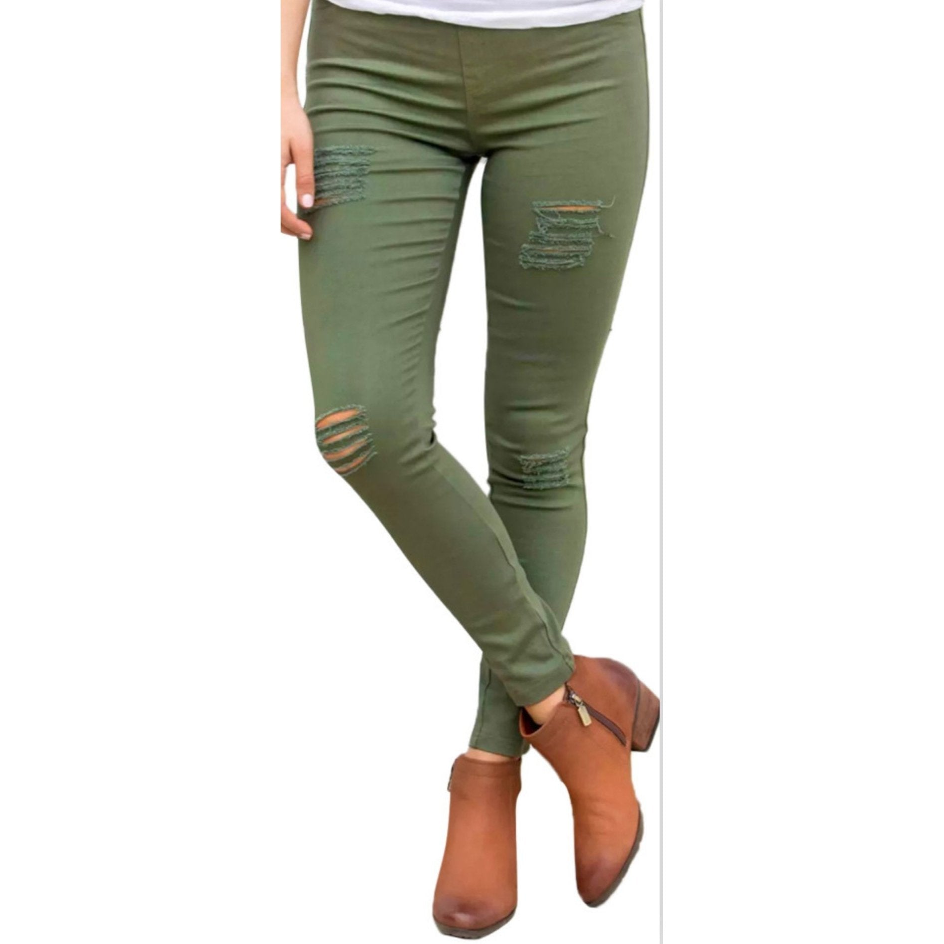 ARMY GREEN DISTRESSED PANTS-Body and Sol
