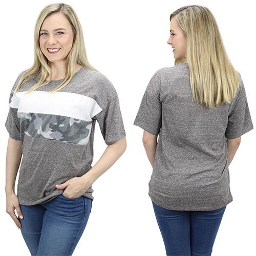 CAMO & GRAY COLOR BLOCK TOP-Body and Sol