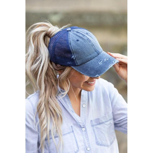 DISTRESSED MESSY BUN HAT-Body and Sol