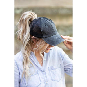 DISTRESSED MESSY BUN HAT-Body and Sol