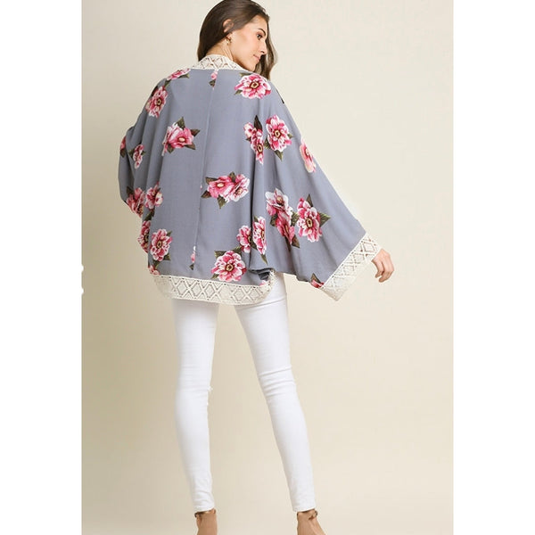 FLORAL COCOON CARDIGAN-Grey-Body and Sol