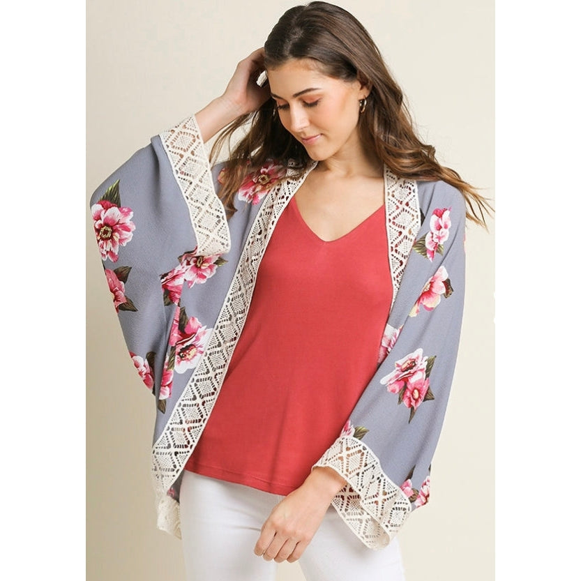FLORAL COCOON CARDIGAN-Grey-Body and Sol
