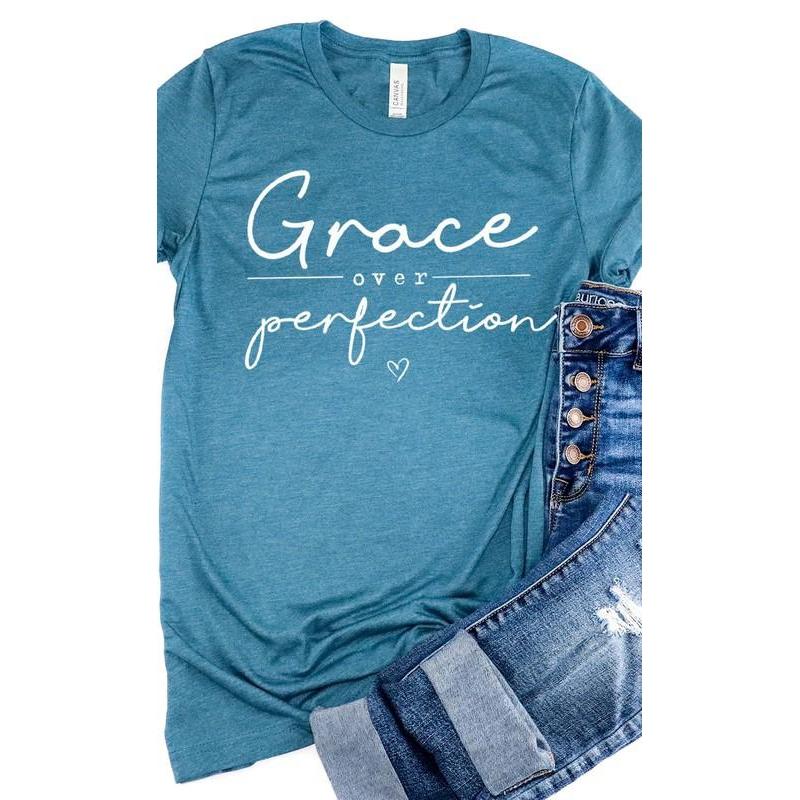 GRACE OVER PERFECTION TEE- TEAL-Body and Sol