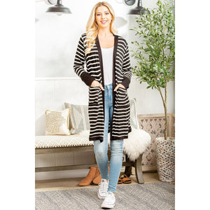 LONG STRIPED CARDIGAN-BLACK-Body and Sol