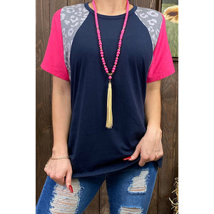 NAVY & PINK COLOR BLOCK TOP-Body and Sol