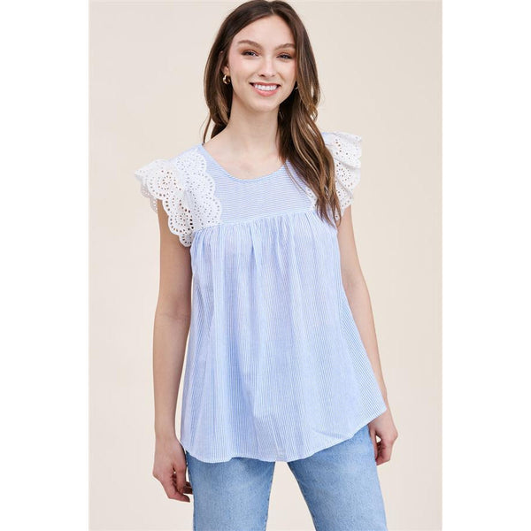 PINSTRIPE & LACE BLOUSE-Body and Sol
