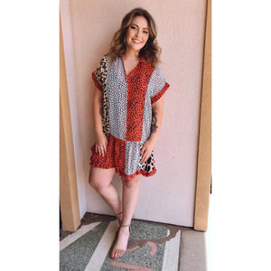 RED MIXED PRINT DRESS-Body and Sol