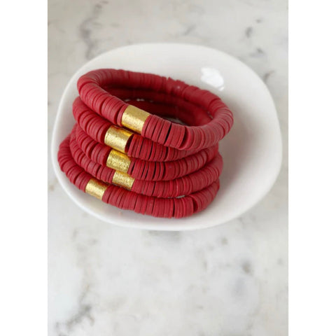 RED WITH GOLD BARREL BRACELET-Body and Sol