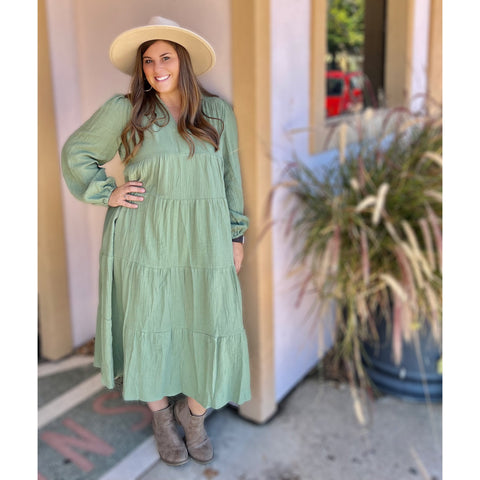 SAGE TIERED MAXI DRESS-Body and Sol